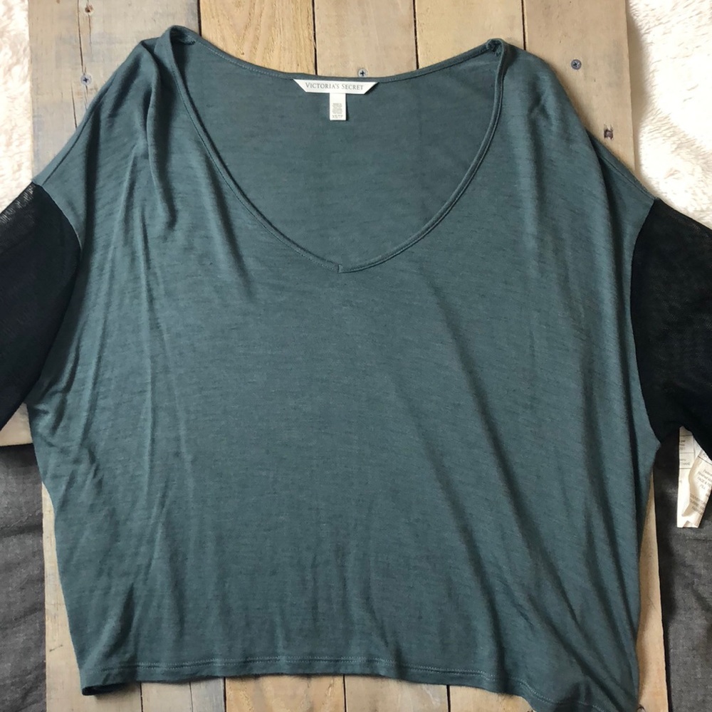 Victoria secret jade and black crop flow top